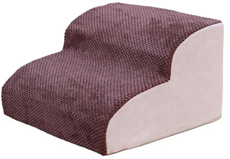 perfk Hundetreppe für kleine Hunde, 3-stufige Hunderampe aus hochdichtem Schaumstoff, extra breite, rutschfeste Haustierstufen für hohe Betten oder Couch, Kaffee #2