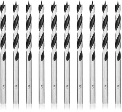 Meccion Wood Drill Bits 5mm 10Pcs Brad Point Auger Drill Bit Professional Woodworking Lip and Spur Drill Bit for Wood