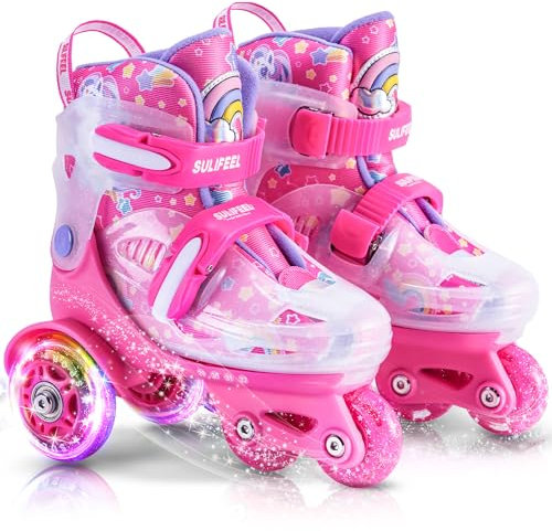 SULIFEEL Verstellbare Rollschuhe für Kinder für Mädchen und Jungen, Spaß beleuchtende Licht Blitz Räder DREI-Punkt-Typ Balance geeignet für Anfänger Indoor Rollschuhlaufen