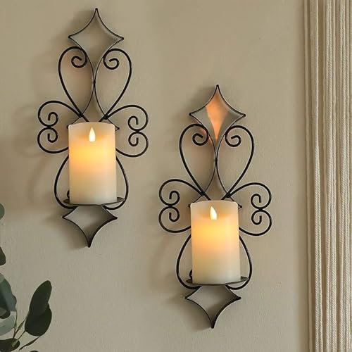 2er-Set Wandkerzenhalter-Set, Eisen-Wandkerzenleuchter Im Exquisiten Look, Antiker Metall-Wandkerzenhalter, Wandkerzenleuchter Im Exquisiten Look für Wohnzimmer, Schlafzimmer, Esszimmer