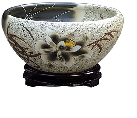 WANGHAI-666 Blumentopf Desktop Keramik Blumentopf Seerose Schüssel Aquarium Balkon Landschaftsbau Hydrokultur Pflanzenbehälter ohne Bodenloch Pflanztopf(Low Base)