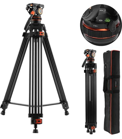 K&F CONCEPT 75/191cm Video Tripod, Heavy Duty Camera Tripod with 360° Fluid Head Load up to 17.6lb/8kg, Quick Release Plate Compatible with Canon Nikon Sony and Other DSLR Camera Camcorder