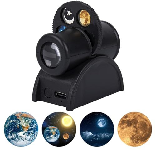Proyector de estrellas para dormitorio, proyector de estrellas con 15 discos de película, proyector de luz de tierra/constelación/planeta, recargable por USB