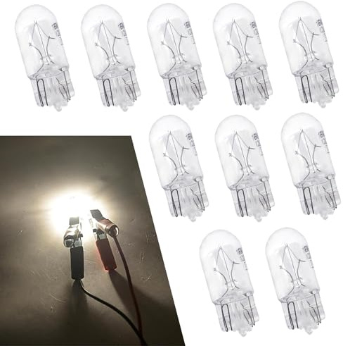 Neferta 10 PCS Car T10 Halogen Width Light Bulb, 168 192 12V 5W Flat Foot High Temperature Resistant Quartz Glass Non-glare Instrument Indicator Light, 360 Degree No Blind Spot Light (White)