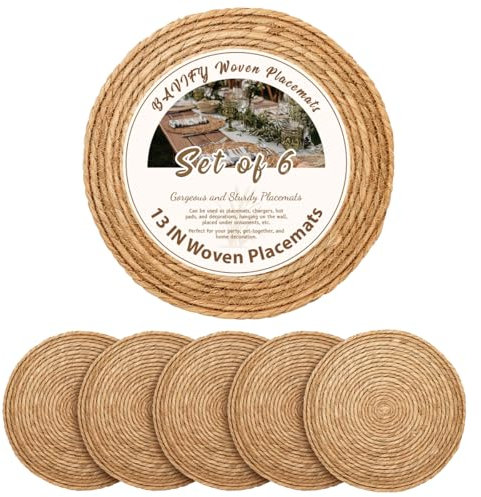 BAVIFY 13 Round Woven Placemats Set of 6, Plate Chargers for Dining Table
