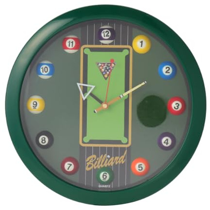 perfk Billard-Poolkugel-Wanduhr, Billardtisch-Wanduhr, Queue-Hand, Wanddekoration, 11,6 Zoll, für Club-Billardhalle, Snooker-Spiel, GrÜn