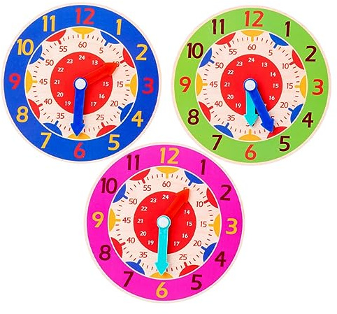 HEMOTON 3pcs Cognitive Clock Toy Years Old Boys and Girls Clock Learning Toy Wooden