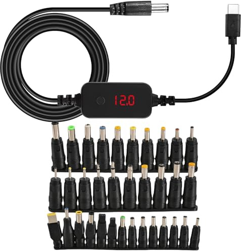 BAIFULAI Cable Adaptador USB-C PD a DC: 34 Adaptadores De Calidad Industrial, Tensión De Salida Ajustable, para Aplicaciones Versátiles (Negro)