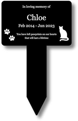 Personalised Pet Cat Memorial Stake, Grave Marker or Outdoor Decoration/Ornament for the Garden - Available in Silver/Gold/Copper/White (Various Designs) (Black)