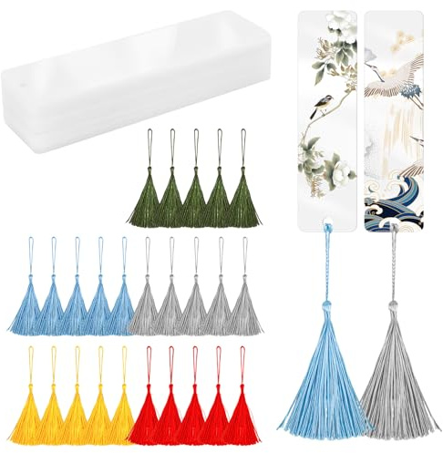 60 Stück Acryl Lesezeichen Set - 30 Rechteckige Rohlinge mit 30 Bunten Quasten, Transparent Personalisiert für Bastelarbeiten, DIY Basteln