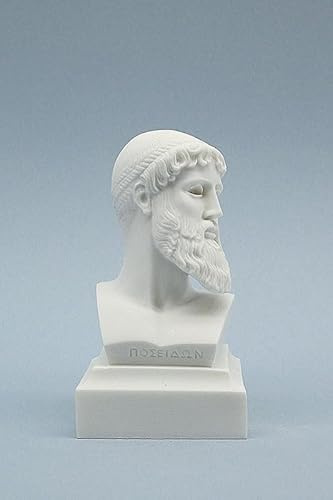 Poseidon - Estatua de busto de dios griego, acabado de mármol blanco, 14 cm, escultura de mitología clásica