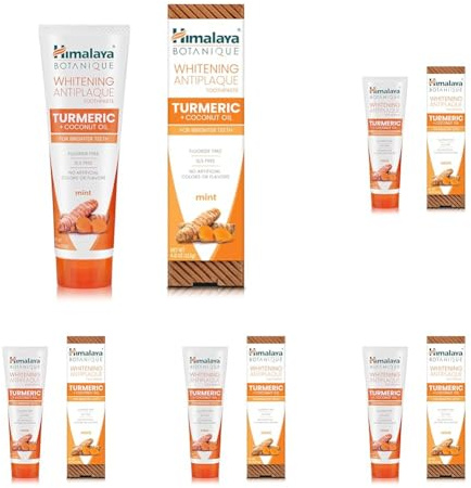 Himalaya Whitening Antiplaque Toothpaste with Turmeric + Coconut Oil for Brighter Teeth, 113g (Packung mit 5)