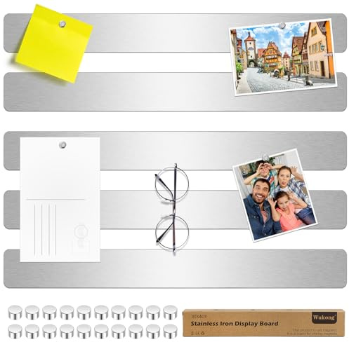 Wukong Magnettafel Memotafel 30x4mm, 5 Stück Selbstklebend Magnetleisten mit 20 Stück 5x3mm Neodym Magnete Stark für Büro, Pinnwand, Fotowand, Dokumente (Silber)