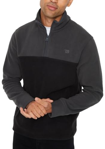 Threadbare 'Wham' Mens Two Tone Colourblock Quarter Zip Microfleece Sweatshirt Jumper, Slate Grey, M