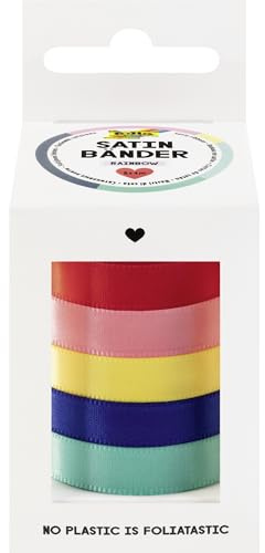 folia 12131 - Satinbänder RAINBOW, 5 x 4 m, Satinband Mix in Regenbogenfarben, als dekoratives Schleifenband oder als Geschenkband