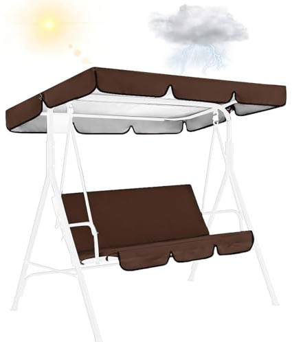 Hollywoodschaukel Ersatz-Bezug und Ersatz-Schaukel Sitzbezug,2-3 Sitzer wasserdichte Polyester Ersatzdach für Gartenschaukel und Ersatz-Schaukelsitzbezug (Size:164x114x15cm/65x45x6inch,Color:Brown)