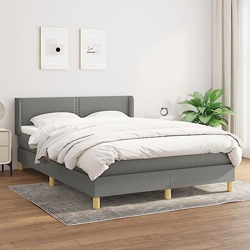 MOBCANT Boxspringbett mit Matratze, Bettrahmen Bettgestell Futonbett Doppelbett Geeignet für Schlafzimmer Wohnungen Gästezimmer Hotel Dunkelgrau 140x190 cm Stoff
