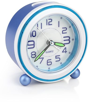 AHRLIC Kinderwecker Blau - Leise Nicht-Ticking Analoguhr mit Nachtlicht, Schlummerfunktion, Batteriebetrieben, ideal für Kinderzimmer, Jungen & Mädchen, Schlaftrainer, Lernzeit