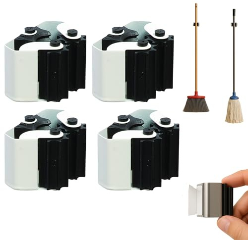 Brinox Aufhänger für Besen, selbstklebend, 4er-Pack, weiß lackiert, Aufhänger für Besen und Mopps mit Gummirollen