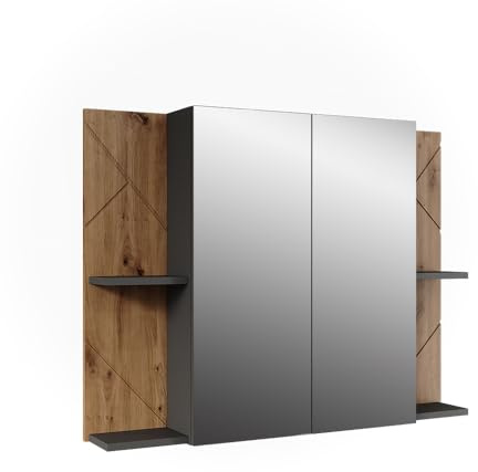 Vicco Badspiegelschrank Irma, Anthrazit/Goldkraft Eiche, 100 x 75 cm | mit 2 Türen, mit Spiegel und verstellbaren Einlegeböden