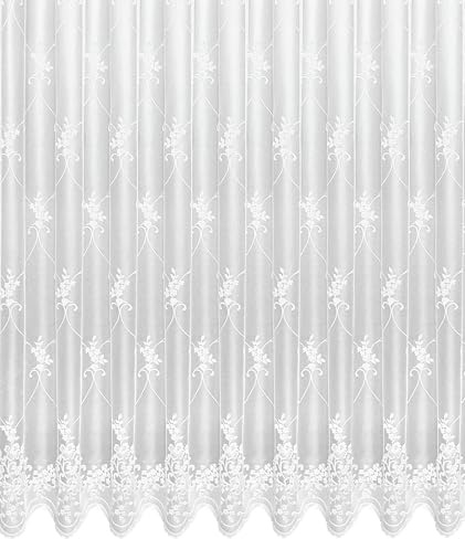 Sehlbach Fertigstore mit Kräuselband, Jacquard Blätter, Weiß, 300 x 125 cm Gardinen, Elegante Ausstrahlung, Einfaches Anbringen, Viel Tageslicht, Dezenter Sichtschutz
