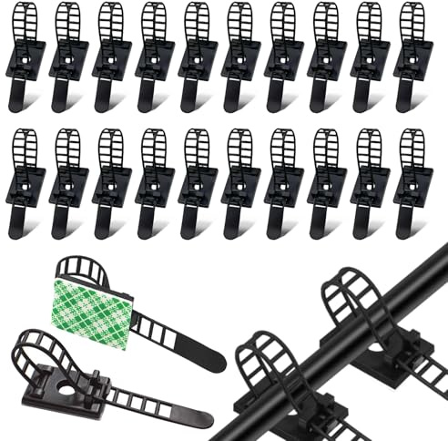 50 Pieces Adjustable Self-Adhesive Nylon Cable Ties, CableClips Self Adhesive, Cable Tidy Clips, CableManagement, CableManagement Clips, Cable Tie Buckle, for Home and Office Organization (Black)