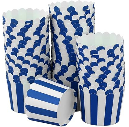50 moldes de papel para magdalenas, moldes magdalenas papel, cupcake baking cases, diseño de rayas azules, para pan, magdalenas, postres, fiestas de cumpleaños, bodas