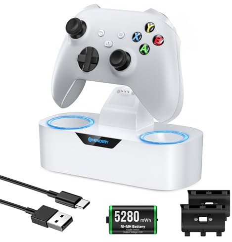 NEWDERY Single Charger Station for Xbox Wireless Controller, 5280mWh Rechargeable Battery Capacity, 4H Fast Charging, Home Storage Function, Fit for Xbox One/Series X|S Controller