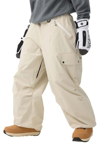 GSOU SNOW Mens Ski Trousers Abrasion-Resistant Waterproof Baggy Snow Pants