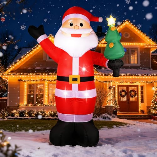 GuKKK 180CM Aufblasbarer Weihnachtsmann mit LED-Licht, Outdoor & Indoor Weihnachtsdekoration, Weihnachtsdeko Figur, Weihnachtsmann Gartendekoration für Fest, Party & Heim