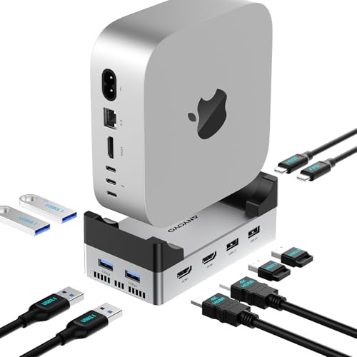 ANYOYO Mac mini M4 Dockingstation mit 40 Gbit/s NVMe/M.2-SSD-Gehäuse – Kompatibel mit Thunderbolt 4, Mac mini M4/M4 Pro, 2× HDMI 4K@60 Hz, 4× USB 3.1 (10 Gbit/s), 2× USB 2.0