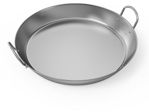 onlyfire 44.5 cm Poêle Ronde en Acier au Carbone pour Barbecue, Plat à Paella Polyvalent avec Poignées, Idéal pour Saisir, Frire et Mijoter sur Grils à Gaz ou Charbon, Robuste et Haute Température