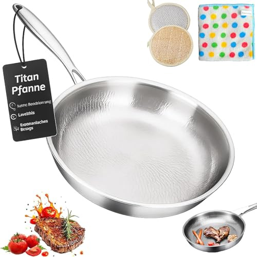 Poêle en titane non revêtue, mise à niveau Titanium Pro, 20/24/26/28/30 cm, avec couvercle, 5 couches épaisses, en acier inoxydable martelé titane (sans couvercle, 30 cm)