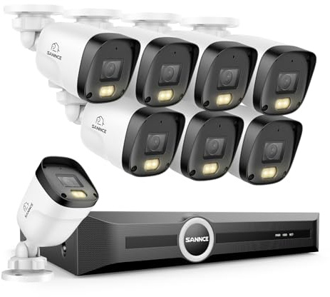 SANNCE 2K 3MP PoE Security Camera System - 8CH 6MP Surveillance NVR with 8PCS 3MP HD Clear Full Color Night Vision Bullet Cameras, IP67 Weatherproof, Audio Recording (Without HDD)
