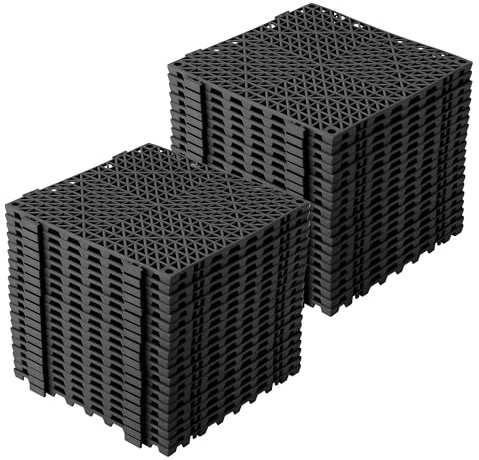 50 Pack 12”x12” Modular Interlocking Cushion, Interlocking Floor Tiles,Waterproof Non-Slip Drainage Mats, Soft PVC Modular Cushion for Garage, Gym, Pool Deck, Patio & Outdoor Shower (Black)