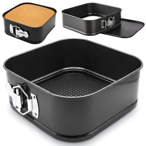 Wilafury Molde cuadrado para pasteles, molde desmontable cuadrado de acero al carbono antiadherente con fondo extraíble para pasteles (20 cm, 8 pulgadas)