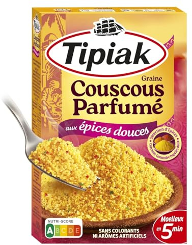 TIPIAK - Couscous Parfumé aux Épices Douces - Moelleux - Prêt en 5 Minutes - Idéal Couscous, Taboulé et Accompagnements - les 2 sachets de 250 g - 500g - Le Lot De 4