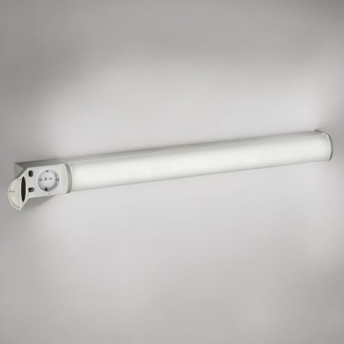 ledscom.de LED Spiegelleuchte FERIG, Bad-Lampe mit Steckdose, 67,5cm, 14,5 W, 1601lm, weiß