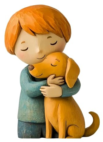 Joalpysm 2D Holz Deko Junge mit Hund, Holzfiguren zum Hinstellen aus Naturholz, Farbige Schreibtisch Deko Wohnzimmer für Regal Schreibtisch, Geschenk für Hundefreunde, 20×14 cm