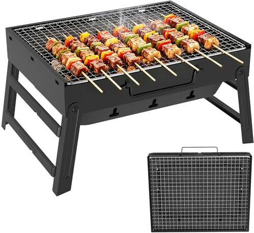 Huracan Barbecue portable au charbon de bois, pliable et compact avec poignée et bac de récupération des cendres amovible, petit barbecue de pique-nique en acier inoxydable pour jardin, balcon