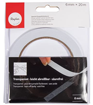 Rayher Hobby 30068000 Spezial-Doppelklebeband, 6 mm, t-bag 20 m, hochtransparent