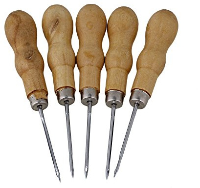 SGerste 12.5cm Leather Piercing Tools Punching Hole Sewing Awl with Wood Handle Pack of 5