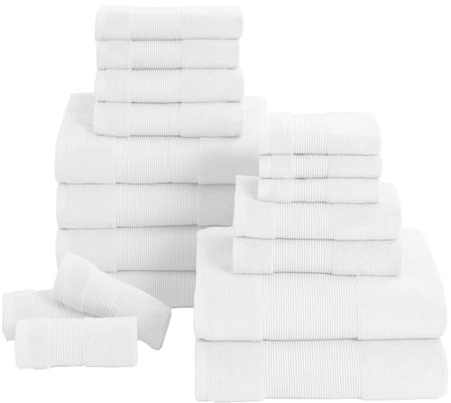 Modern Threads - Air Cloud 18-teiliges Handtuch-Set aus 100% Zero-Twist Baumwolle – Badetücher, Handtücher und Waschlappen – super saugfähig und schnell trocknend – 500 g/m² – weich und plüschig, weiß