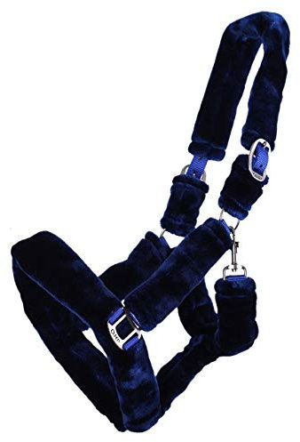 QHP Halfter Alaska komplett mit weichem Teddy-Kunstfell bezogen (Vollblut, Navy/Blau)
