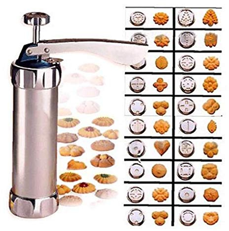 AMOYER Aluminium Biscuit Maker Cookie Stamp Presse Bakeware Cookie Outil avec 20 Disques 4 Conseils Givrantes