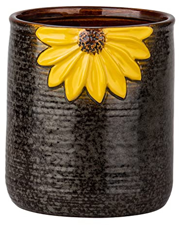 GABROC Utensil Crock, Kitchen Utensil Holder, Ceramic Utensil Holder for Countertop, Cooking Utensil Holder for Kitchen Sunflower Decor Large Kitchen Spatula Holder
