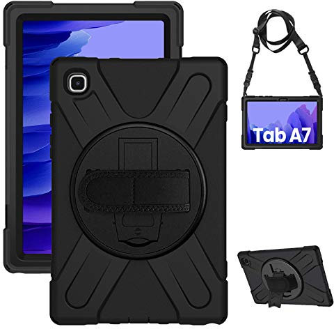 Gerutek for Samsung Galaxy Tab A7 10.4 Case 2022/2020, SM-T500/T503/T505/T507 Heavy Duty Shockproof Rugged Tablet A7 Case with 360 Rotatable kickstand/Hand Strap Cover for Galaxy Tab A7, Black