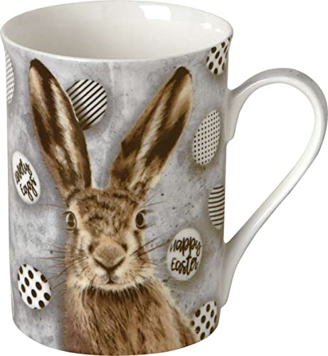 IHR - BOB 850100 - Becher, Hase, Ostern, Oh my Rabbit, grau, Porzellan, Bone China, 10,5cm x 8,5cm