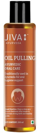 Jiva Ayurveda Oil Pulling Mouthwash - 6.76 Fl Oz Natural Teeth Whitening & Gum Health Ayurvedic Oral Rinse with Sesame Oil, Clove & Cardamom Alcohol-Free Oral Detox for Fresh Breath 200Ml