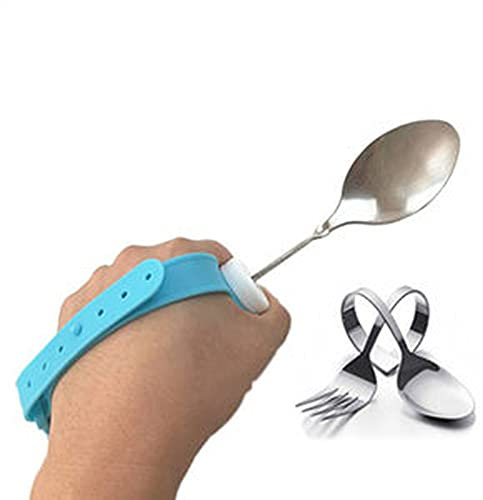 BDXZJ Cuchara Adaptable para Temblor De Manos - Cuchara Curva Giratoria Giratoria de 360 ° con Asa Antideslizante Y Correa de Mano para Personas Mayores, Parkinson Y Artritis